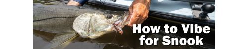 How to Vibe for Snook: The Gear, Technique, and Tackle I Trust banner featuring an angler holding a snook at the side of a boat.