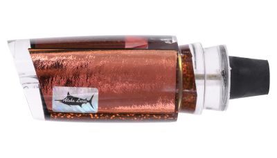 Aloha Smash Bait Lures - #11 - Clear trolling lure with a brownish-gold dichro foil insert, and a black rubber hook lock attached to the rear.