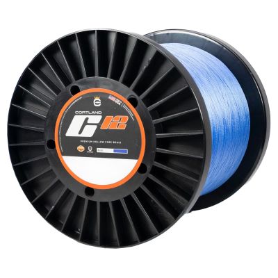 Cortland C12 Super Braid in blue in black spool with black, orange and white label 