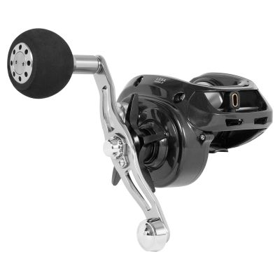 Daiwa Lexa 500H-P Baitcasting Reel with a matte black body, large silver-colored handle arm, and oversized round grip knob. “LEXA 500H-P” text printed on top side of reel housing.