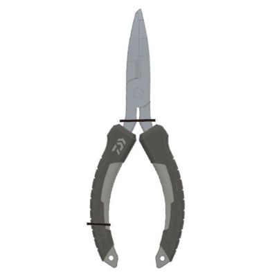 Daiwa Needle Nose Pliers G200H 7.6 inch with narrow stainless steel jaws and black ergonomic handles on a white background.