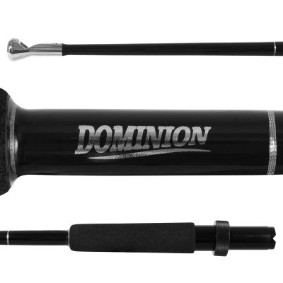 Dominion Rods E-Rod HD Kite Rod Blade - Black showing all sections of rod blade, including black grip, blank with silver-colored trim and text, and silver-colored tip