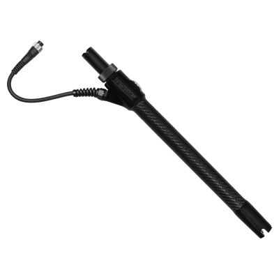 Dominion Rods E-Rod HD Straight Butt - #2 - Black carbon fiber rod butt section with black connector housing, attached power cable, and threaded plug connection.