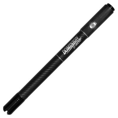 Dominion Rods Standard Quick Swap Butt - Black carbon fiber rod butt section with threaded black end cap and silver-colored power button icon, featuring white text "DOMINION E-ROD."