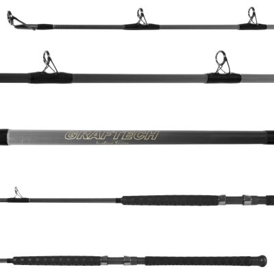 Graftech GIS80H Inshore Conventional Rod with up-facing guides, smoky dark gray blank, gold “GRAFTECH Inshore Series” logo, and full-length black EVA handle with smooth diamond-patterned wrap.