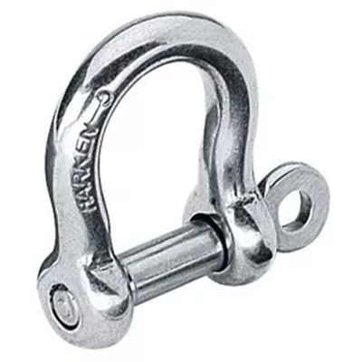 Harken 4mm Shallow Bow Shackle with a polished metal body, removable pin, and circular grip tab.