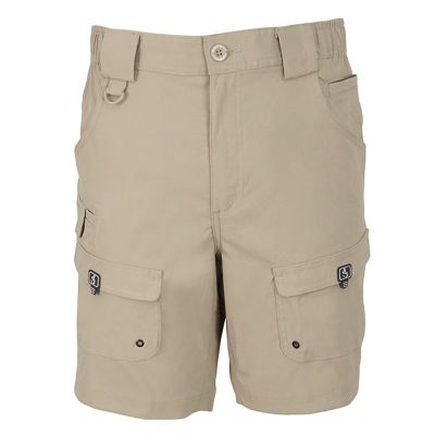 Hook & Tackle Barrier Reef shorts in khaki, front view showing button closure, belt loops, and multiple cargo pockets.