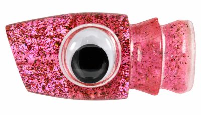 Joe Yee by Kegz Apollo Lure - #1 - Pink sparkle tint angle-face trolling lure with teddy bear shaky eyes.