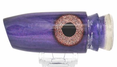 Joe Yee by Kegz Super Plunger - #20 - Purple pearl tint angled-face trolling lure with red and black eyes.
