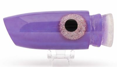 Joe Yee by Kegz Super Plunger - #24 - Purple pearl tint trolling lure with an angled-cut face, and a red and black sparkle eye.