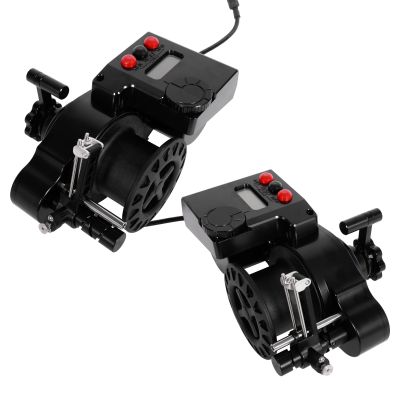 Lindgren-Pitman BT-600 Electric Teaser Reel Kit, two black electric fishing reels with large spools, digital displays, red and black control buttons, adjustment dials, metal guides, and cables.