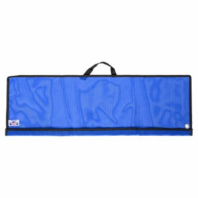 Melton Tackle Teaser/Spreader Bag in blue with black outer trim, and handle. Mesh back visible through clear front and metal grommet on bottom right corner. Melton Tackle logo on bottom left.