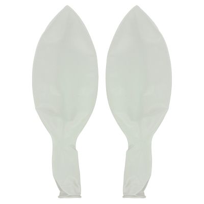 Two uninflated white latex fishing balloons with oval shapes and narrow necks, shown side by side in a 2-pack set.