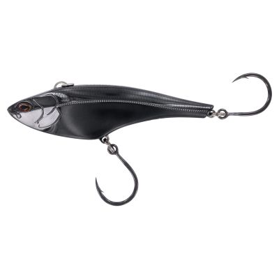 Nomad Design Madmacs 200 Black Obsidian Limited Edition fishing lure with two single hooks shown on a white background.