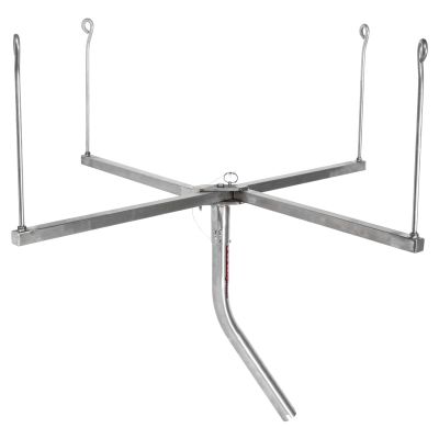 RAP Systems Hoop Net Holder – Four-arm silver-colored holder with vertical support rods and angled mounting pole.