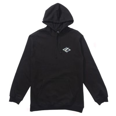 Salty Crew Diamond Marlin Fleece - Black - Pullover hoodie with front kangaroo pocket and drawstring hood. Features small chest graphic of a marlin over diamond-shaped Salty Crew logo.

