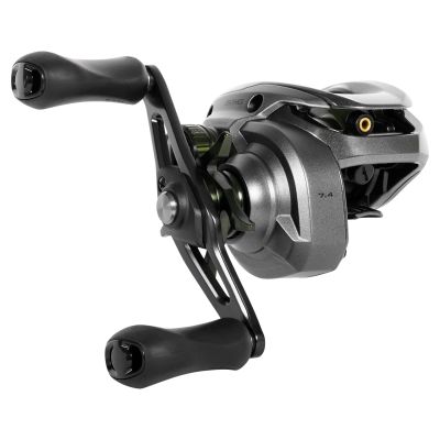 Shimano Curado DC150HGA Baitcasting Reel shown in an angled side view with dual paddle handles and a gray low-profile reel body.