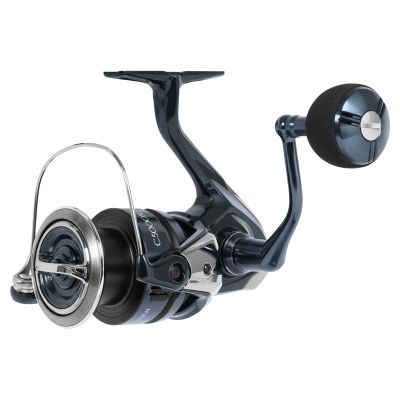 Shimano Twin Power XDC5000XGFB Spinning Reel with dark metallic blue body, silver-colored spool, large foam handle grip, and visible &ldquo;C5000XG&rdquo; text on spool edge.