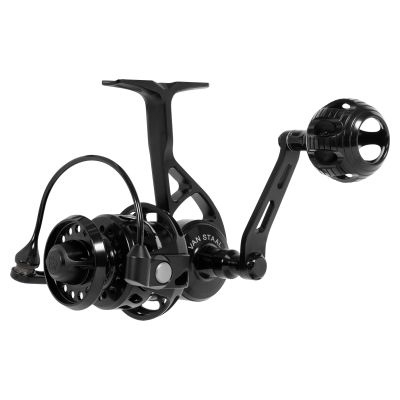 Van Staal VR II Series Bailed Spinning Reel - VRII25B - Black shown in black metal with perforated spool, curved bail wire, and machined handle arm with round knob.