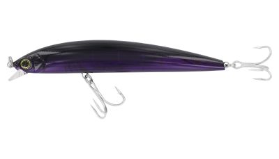 Yo-Zuri Hydro Minnow LC - Black Purple minnow fishing lure with a black and translucent purple body, clear diving lip, and two silver-colored treble hooks.