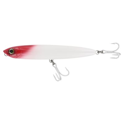 Yo-Zuri Mag Pencil Lure - Pearl Red Head lure with a translucent pearl-white body, red head fading into the front section, large black eye with a yellow ring, and two silver-colored treble hooks.