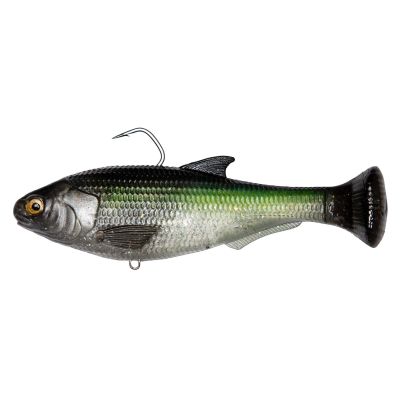 Z-Man Shadtron LT Line-Through Swimbait in Chartreuse Shad features a lifelike baitfish profile with a dark back, bright chartreuse sides, and a silvery belly, along with realistic scales, a paddle tail, and a top hook.