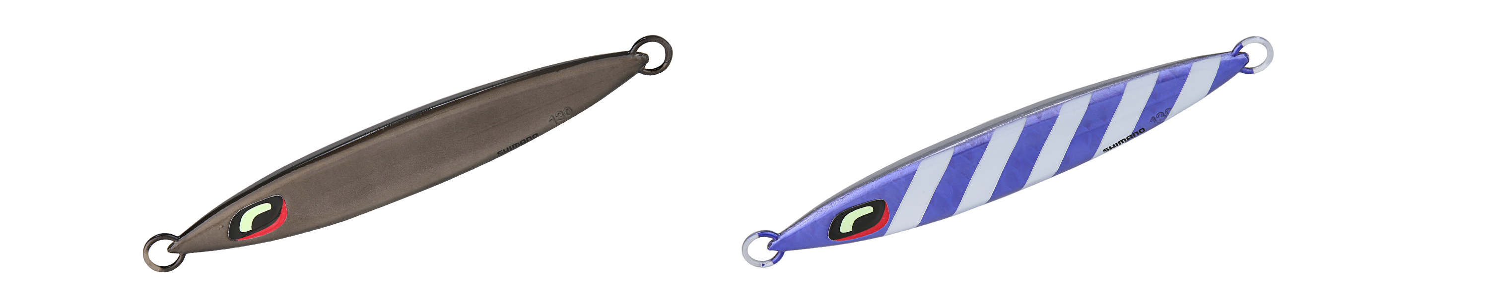 Two Shimano Sardine Waver fishing lures in different color patterns displayed on a white background.