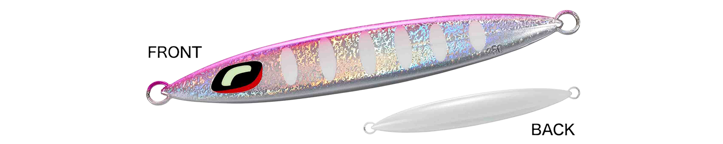 Front and back views of a Shimano Sardine Waver fishing lure displayed on a white background.