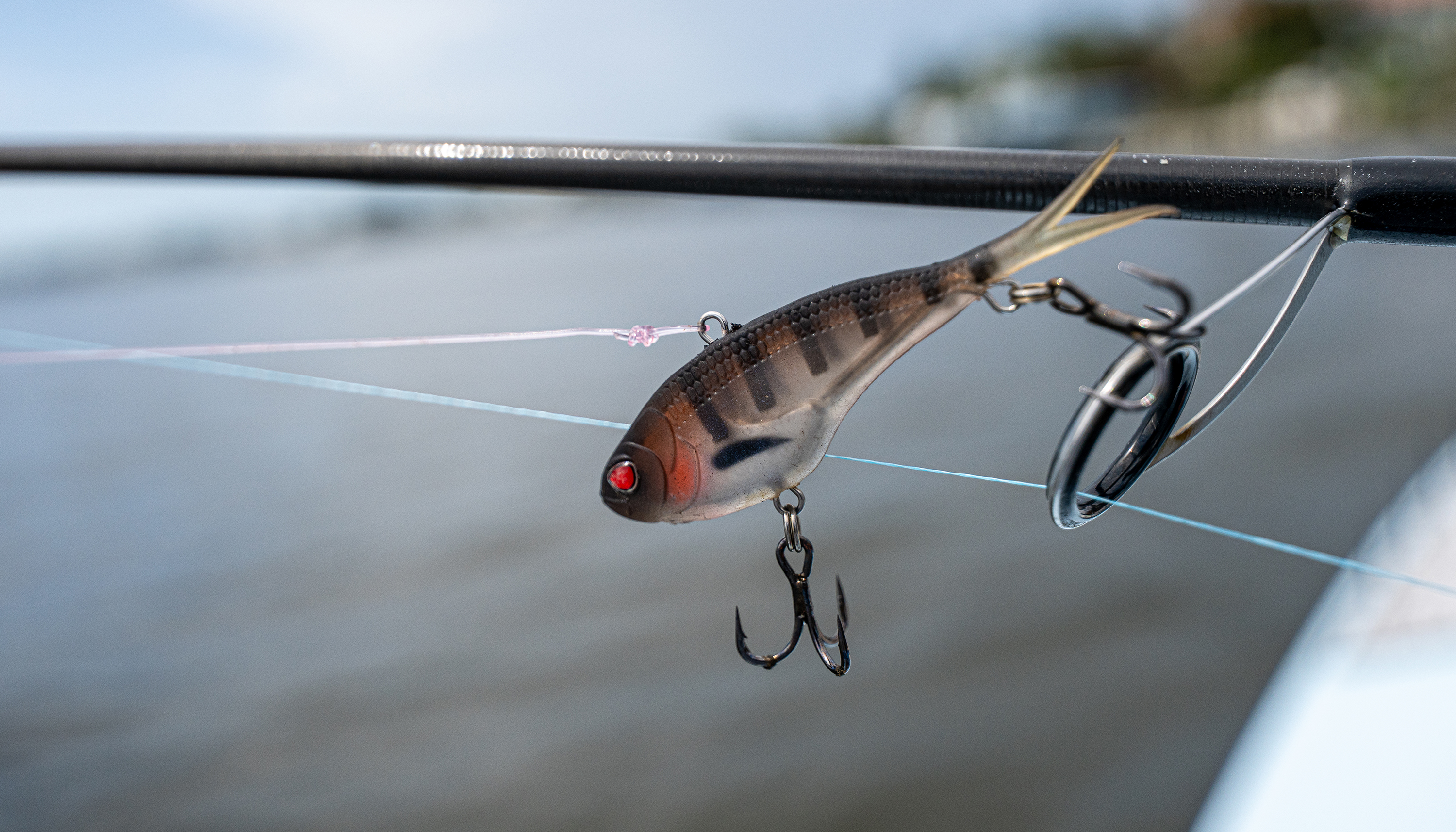 How to Vibe for Snook: The Gear, Technique, and Tackle I Trust image featuring a Vertrex Max Vibe jig rigged on a fishing rod.
